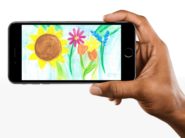 hand holding an iphone with drawn flowers on the screen